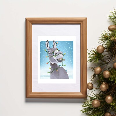 ART PRINT - SPARKLE AND SHINE - Donkey in Christmas Lights - Art to Display for the Winter Season - Brighten Any Room for the Holidays - image3